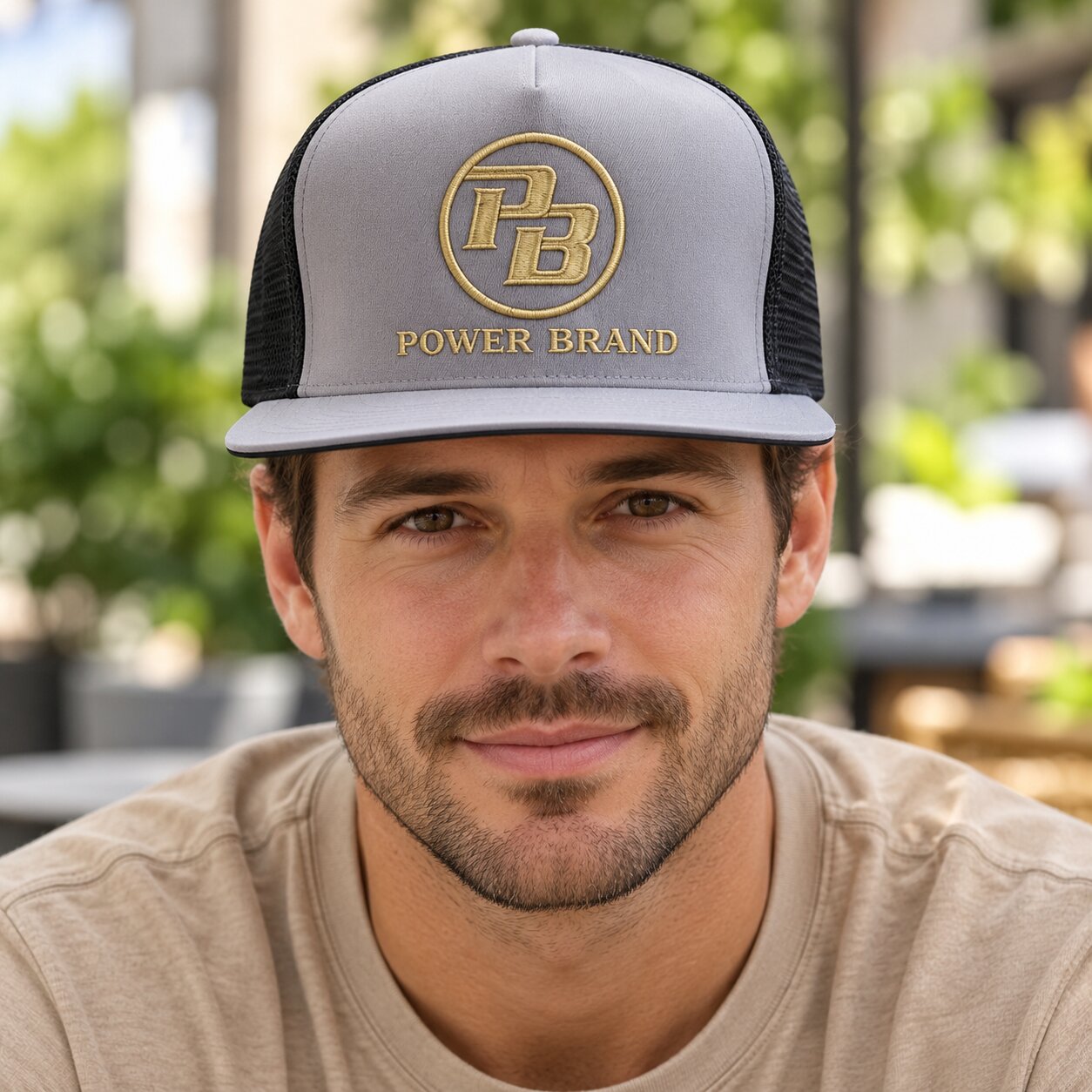 POWER BRAND Gray & Gold Trucker Cap - Image 5