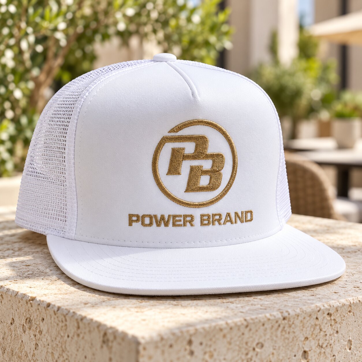 POWER BRAND White & Gold Trucker Cap